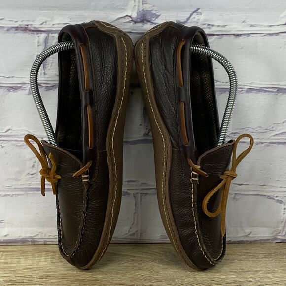 LL Bean Handsewn Brown Flannel Lined Slippers Men's Size 9 M Slip On Shoes - Picture 6 of 8